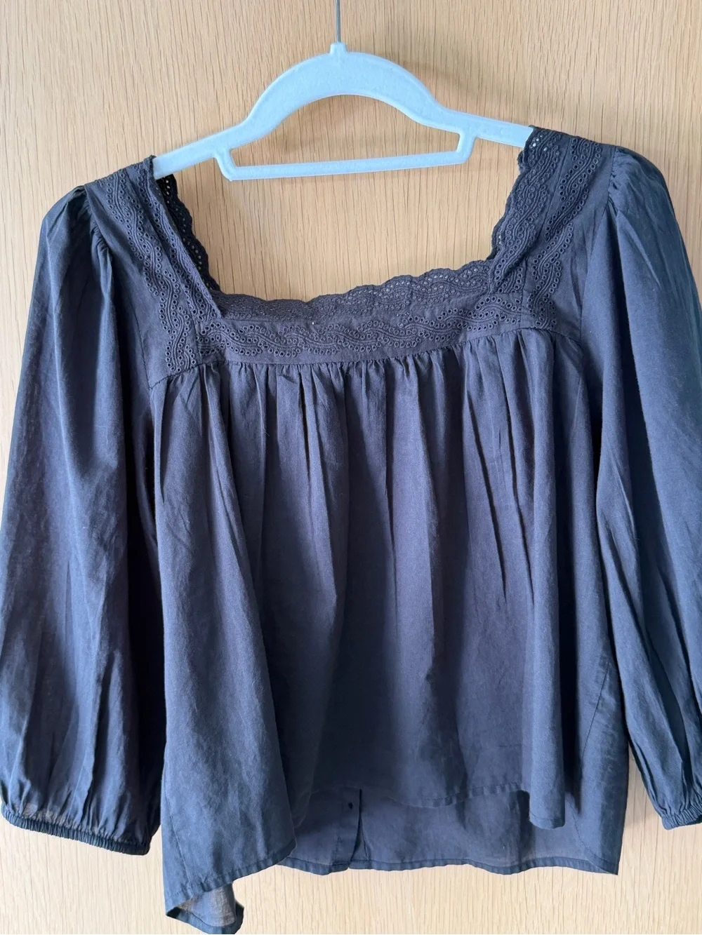 THE GREAT. Black Eyelet Square-Neck Button-Up Blouse - Picture 2 of 5